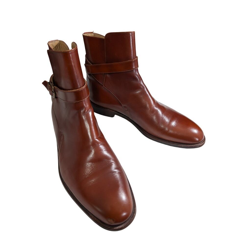 FRAGIACOMO! STUNNING PECAN BROWN GENUINE LEATHER ANKLE BUCKLE MENS BOOTS! SZ 8M - Picture 2 of 10